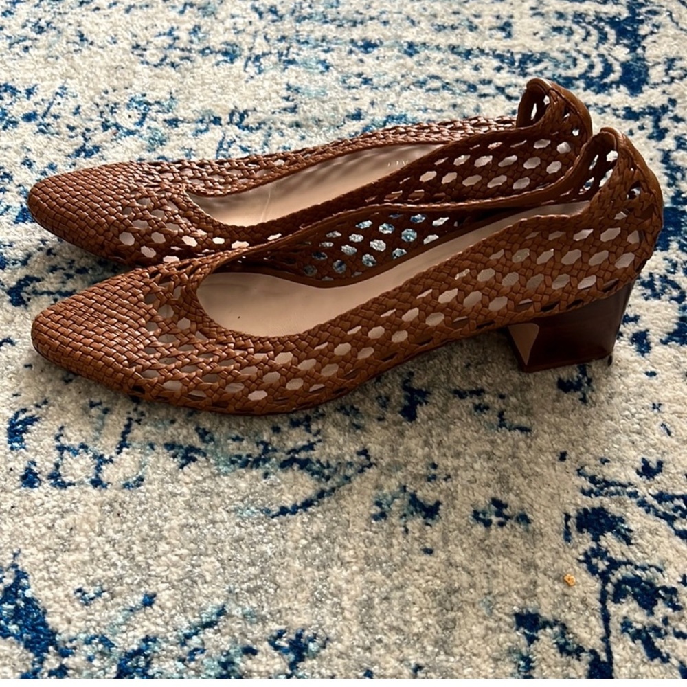 Loeffler Randall Woven Leather Low Block Heel Pumps in Brown